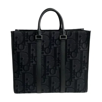 Pre-owned Dior Christian  Black Leather Canvas Tote Bag ()