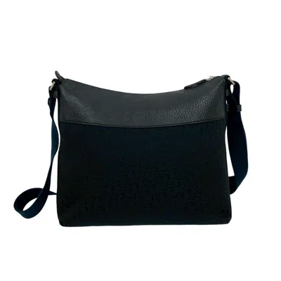 Pre-owned Dior Christian  Black Navy Leather Canvas Shoulder Bag ()