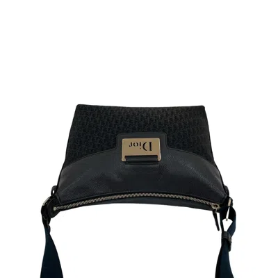 Pre-owned Dior Christian  Black Navy Leather Canvas Shoulder Bag ()