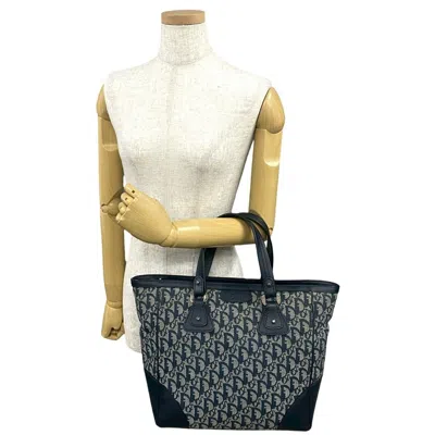 Pre-owned Dior Christian  Navy Canvas Leather Handbag Tote Bag ()