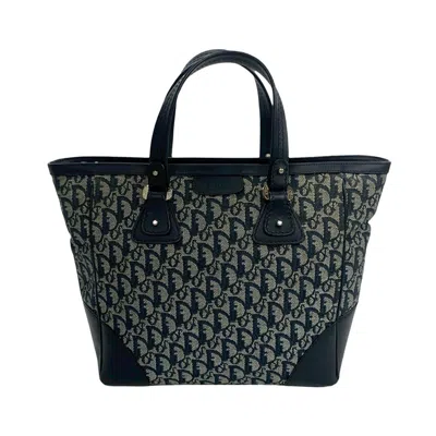 Pre-owned Dior Christian  Navy Canvas Leather Handbag Tote Bag ()