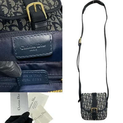 Pre-owned Dior Christian  Navy Leather Canvas Pochette Shoulder Bag ()