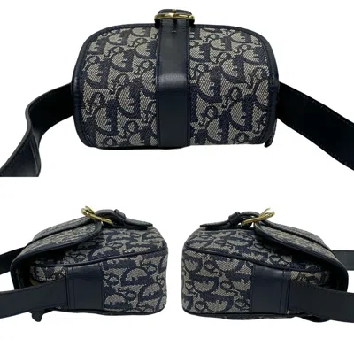 Pre-owned Dior Christian  Navy Leather Canvas Pochette Shoulder Bag ()
