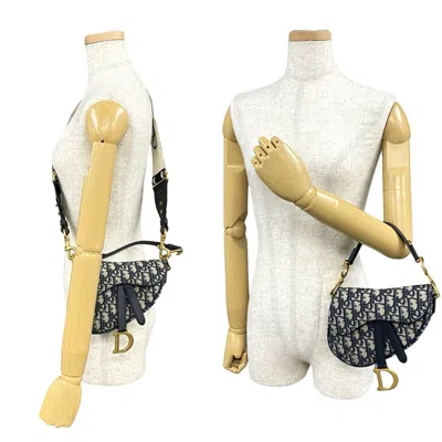 Pre-owned Dior Christian  Navy Leather Canvas Saddle Bag Shoulder Bag ()