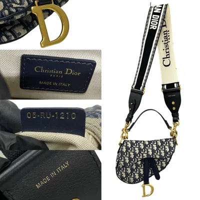 Pre-owned Dior Christian  Navy Leather Canvas Saddle Bag Shoulder Bag ()