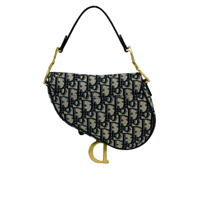 Pre-owned Dior Christian  Navy Leather Canvas Saddle Bag Shoulder Bag ()
