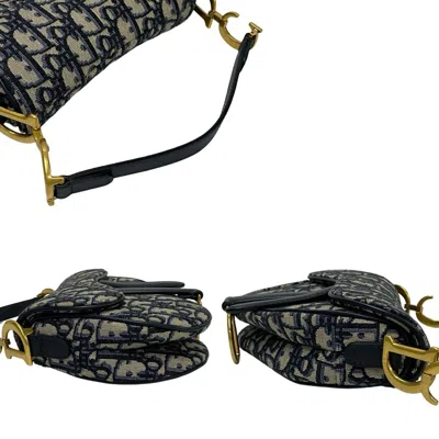 Pre-owned Dior Christian  Navy Leather Canvas Saddle Bag Shoulder Bag ()
