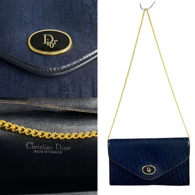 Pre-owned Dior Christian  Navy Leather Canvas Shoulder Bag ()