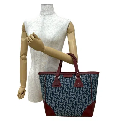 Pre-owned Dior Christian  Navy Wine Canvas Leather Handbag Tote Bag ()