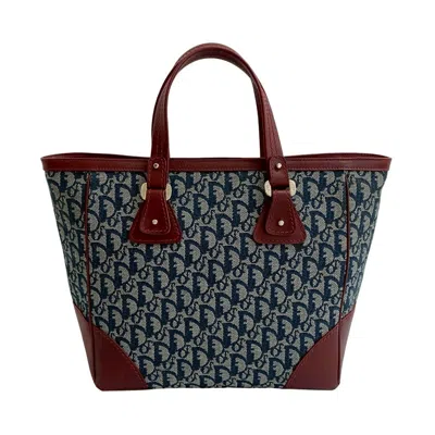 Pre-owned Dior Christian  Navy Wine Canvas Leather Handbag Tote Bag ()