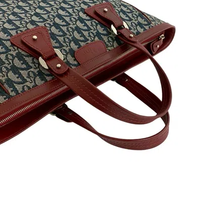 Pre-owned Dior Christian  Navy Wine Canvas Leather Handbag Tote Bag ()