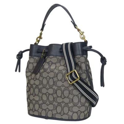 Pre-owned Coach Gray Navy Canvas Leather Shoulder Bag ()