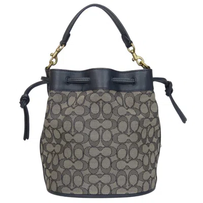 Pre-owned Coach Gray Navy Canvas Leather Shoulder Bag ()