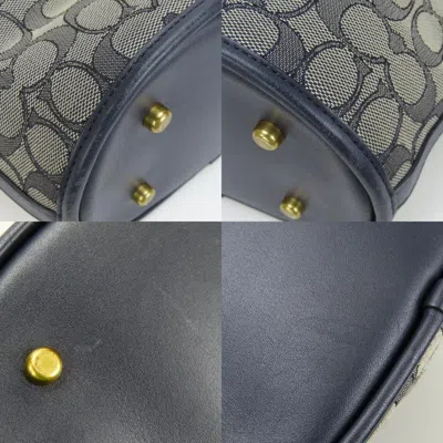 Pre-owned Coach Gray Navy Canvas Leather Shoulder Bag ()