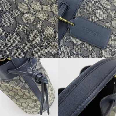 Pre-owned Coach Gray Navy Canvas Leather Shoulder Bag ()