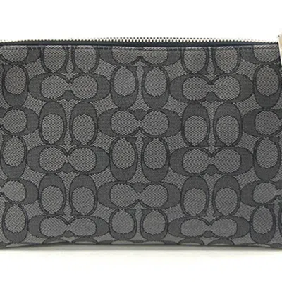 Pre-owned Coach Signature Black Gray Canvas Leather Pochette Shoulder Bag ()
