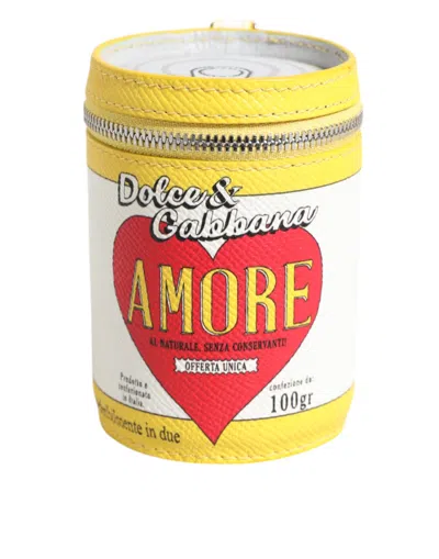 Pre-owned Dolce & Gabbana Amore Leather Yellow Bag Charm Coin Case Keychain Women's Keyring () In Multi