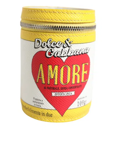 Pre-owned Dolce & Gabbana Amore Leather Yellow Bag Charm Coin Case Keychain Women's Keyring () In Multi