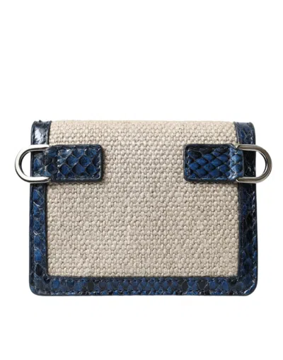 Dolce & Gabbana Beige Raffia Blue Leather Trim Mini Shoulder Purse Crossbody Women's Bag In Blue