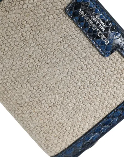 Dolce & Gabbana Beige Raffia Blue Leather Trim Mini Shoulder Purse Crossbody Women's Bag In Blue