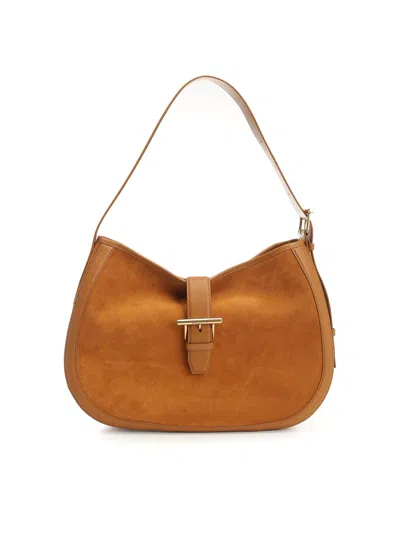 Alexander Mcqueen Brown Shoulder Bag With Adjustable Shoulder Strap And T Buckle Closure On The Front In Suede Woman In Sand