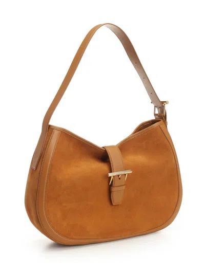 Alexander Mcqueen Brown Shoulder Bag With Adjustable Shoulder Strap And T Buckle Closure On The Front In Suede Woman In Sand