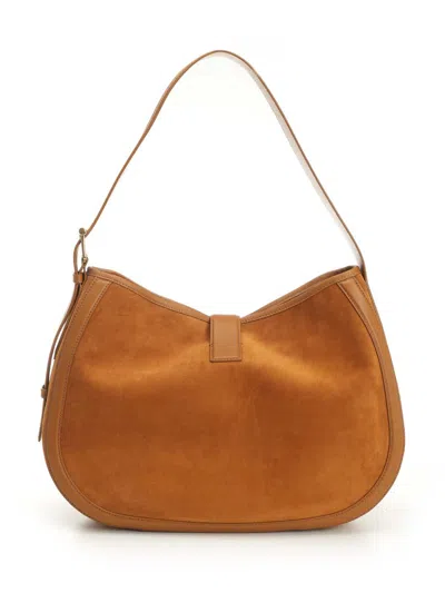 Alexander Mcqueen Brown Shoulder Bag With Adjustable Shoulder Strap And T Buckle Closure On The Front In Suede Woman In Sand