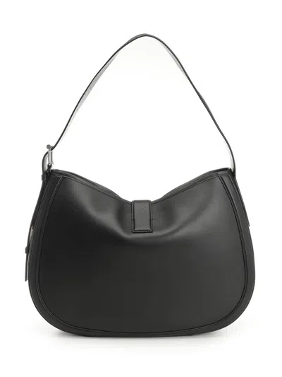 Alexander Mcqueen Black Shoulder Bag With Adjustable Shoulder Strap And T Buckle Closure On The Front In Leather Woman In Black