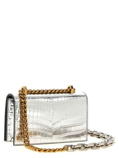 Alexander Mcqueen 'jewelled Satchel' Mini Crossbody Bag In Silver