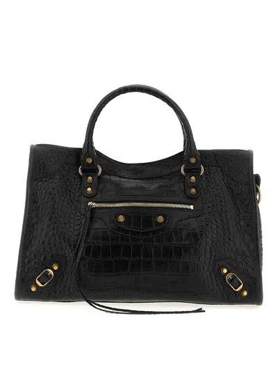Balenciaga Medium Le City Crocodile-embossed Top-handle Tote Bag In Black