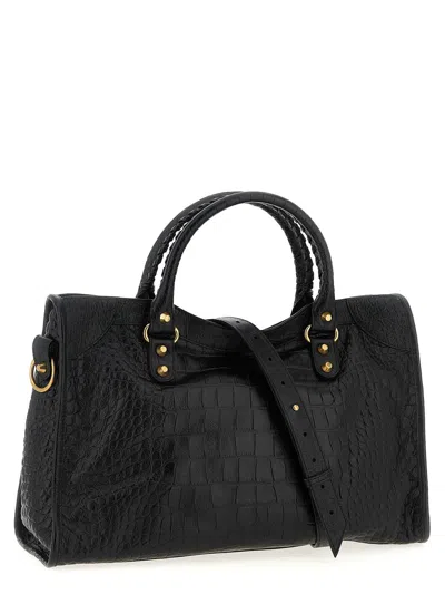 Balenciaga Medium Le City Crocodile-embossed Top-handle Tote Bag In Black