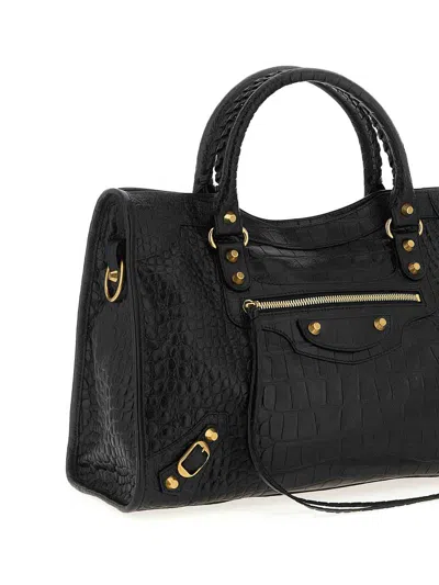Balenciaga Medium Le City Crocodile-embossed Top-handle Tote Bag In Black
