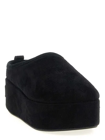 Balenciaga Suede Mules With Rounded Toe And Elevated Platform Sole In Black