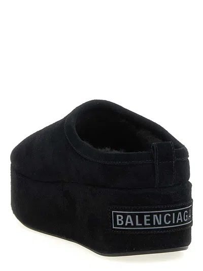 Balenciaga Suede Mules With Rounded Toe And Elevated Platform Sole In Black