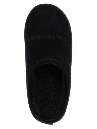 Balenciaga Suede Mules With Rounded Toe And Elevated Platform Sole In Black
