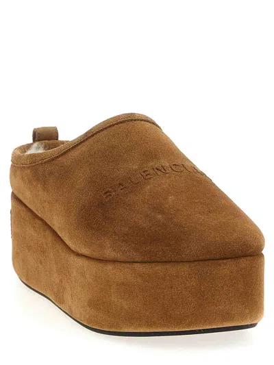 Balenciaga Women Alaska Soft Suede Mule With Plateau In Brown