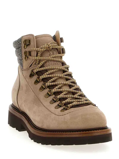 Brunello Cucinelli 'alpine' Ankle Boots Featuring Metal Eyelets In Brown