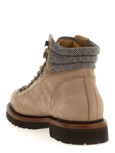 Brunello Cucinelli 'alpine' Ankle Boots Featuring Metal Eyelets In Brown