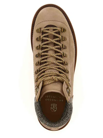 Brunello Cucinelli 'alpine' Ankle Boots Featuring Metal Eyelets In Brown