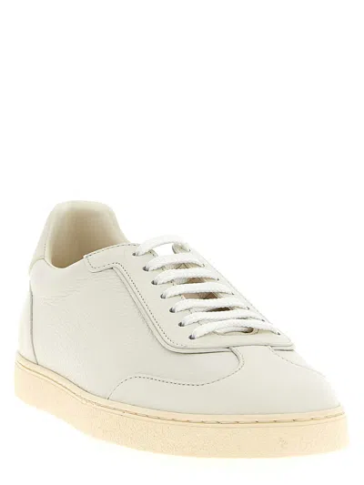 Brunello Cucinelli Men Deer Leather Sneakers With Grain In White