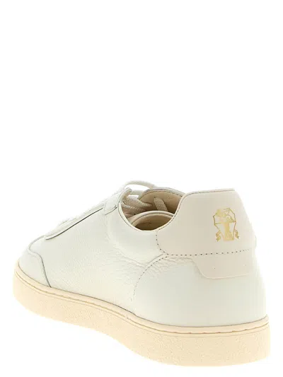 Brunello Cucinelli Men Deer Leather Sneakers With Grain In White