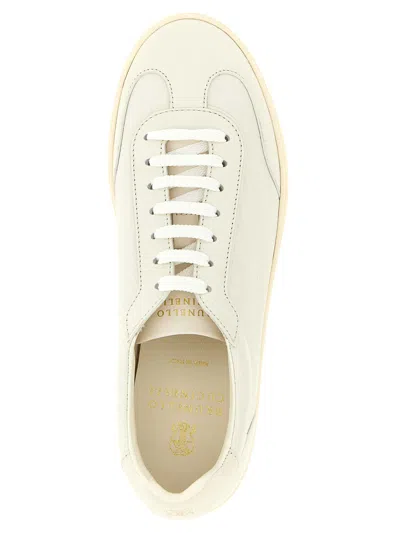 Brunello Cucinelli Men Deer Leather Sneakers With Grain In White