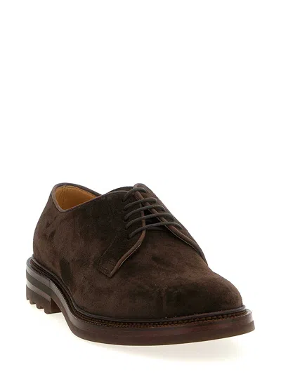 Brunello Cucinelli Lace-up Suede Derby Shoes In Brown