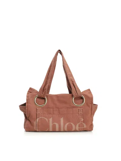 Chloé Oversized Eyelet Tote Bag With Front And Side Pockets In Orange