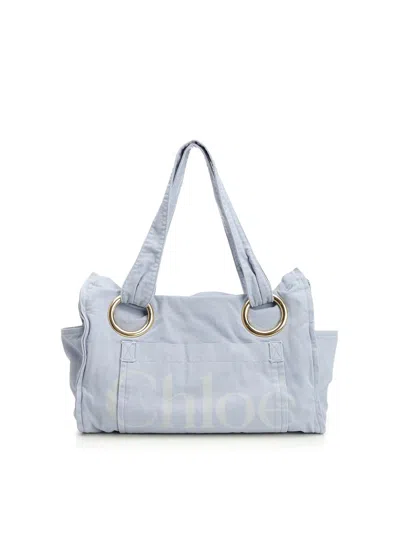 Chloé Medium Plage Washed Cotton Tote In Blue