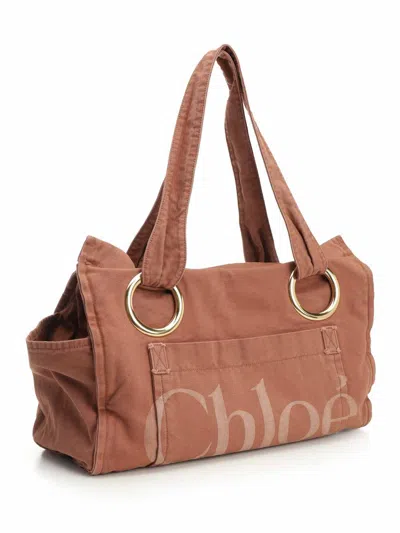 Chloé Oversized Eyelet Tote Bag With Front And Side Pockets In Orange