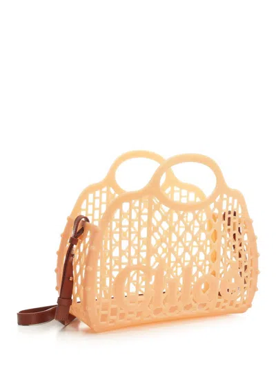 Chloé Cage Leather-trimmed Studded Rubber Shoulder Bag In Sand