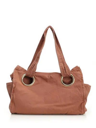 Chloé Oversized Eyelet Tote Bag With Front And Side Pockets In Orange