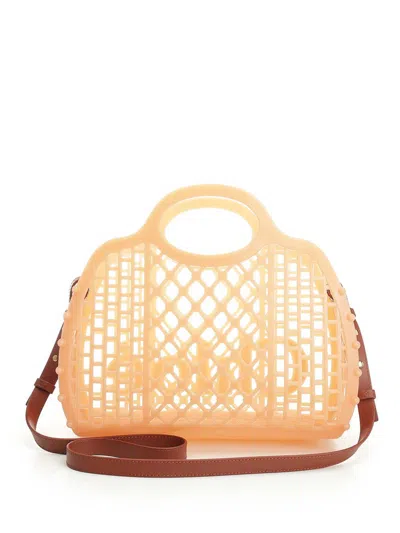 Chloé Cage Leather-trimmed Studded Rubber Shoulder Bag In Sand