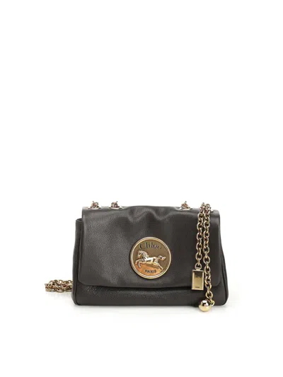 Chloé Heritage Small Crossbody Bag In Grained Leather In Black
